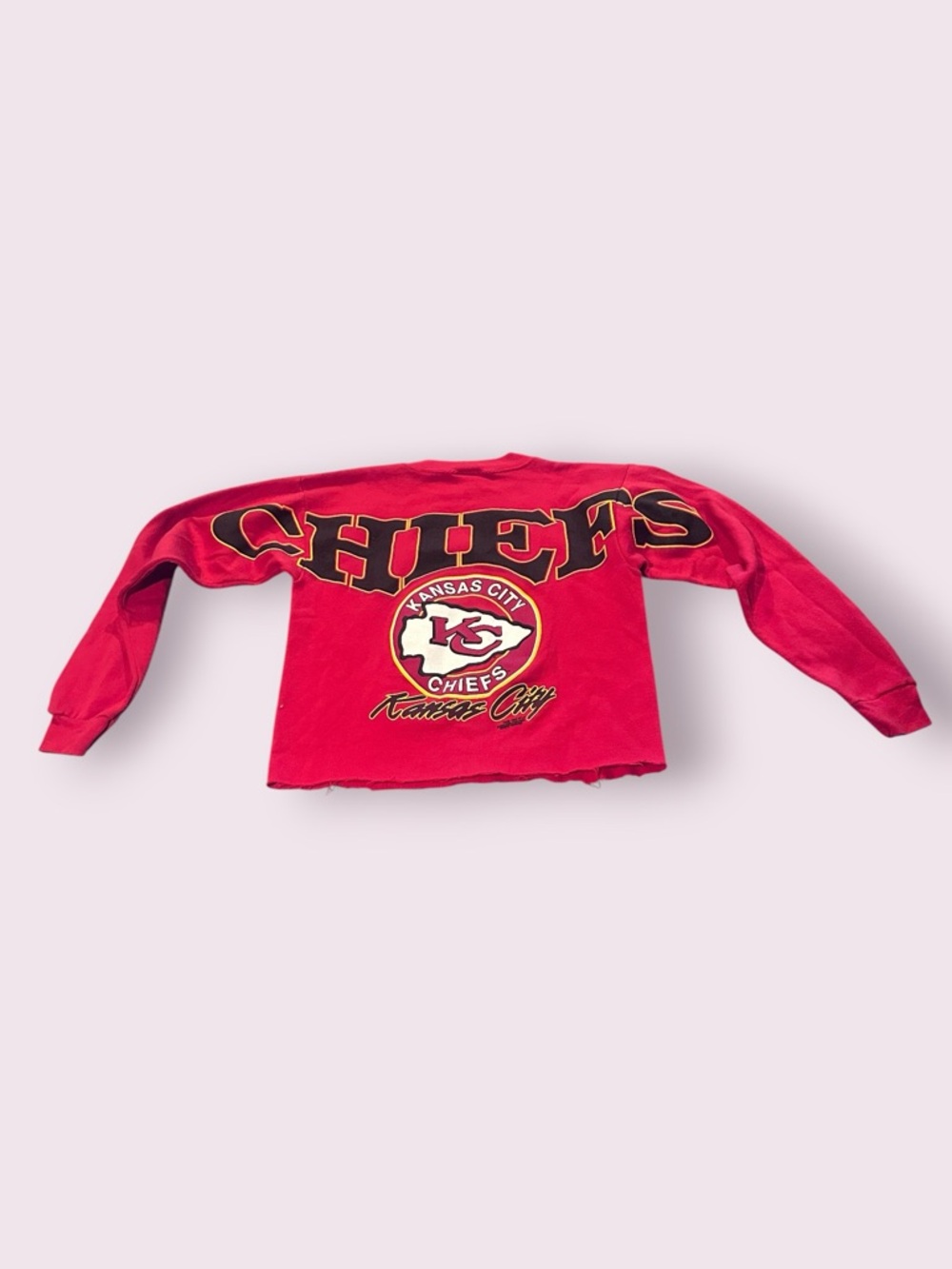 Vintage 90's Kansas City Chiefs Sweatshirt Cutoff With Large Logo Size L/XL - Picture 10 of 14